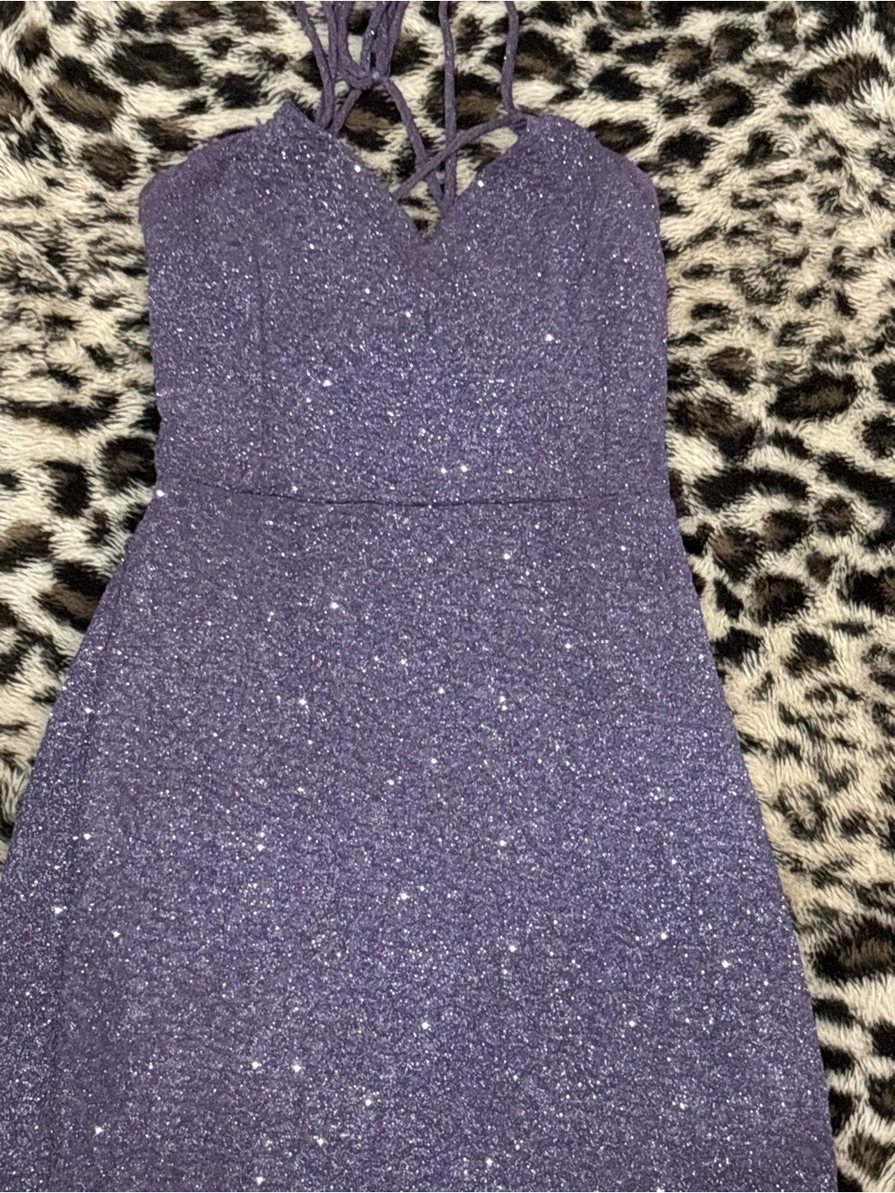 Windsor Sparkle Purple Formal Dress with Crisscross Straps